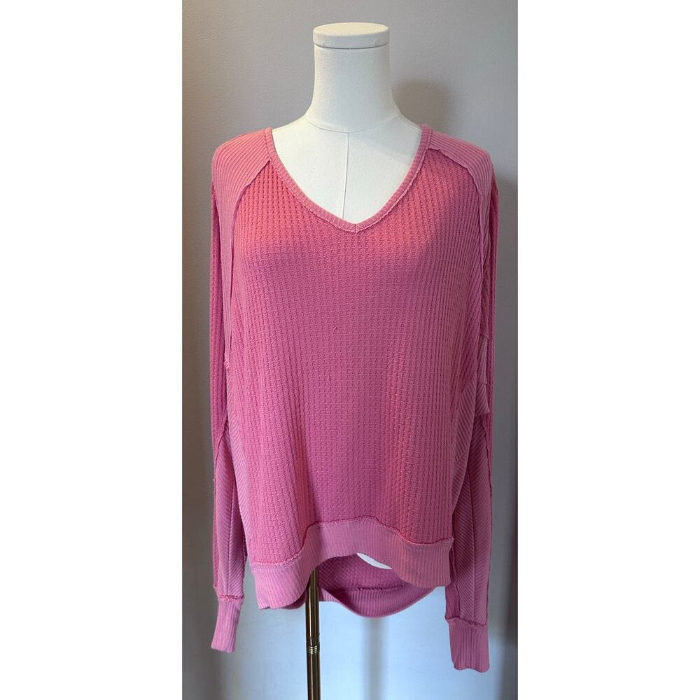 We the free oversized waffle long sleeve Pink Medium
